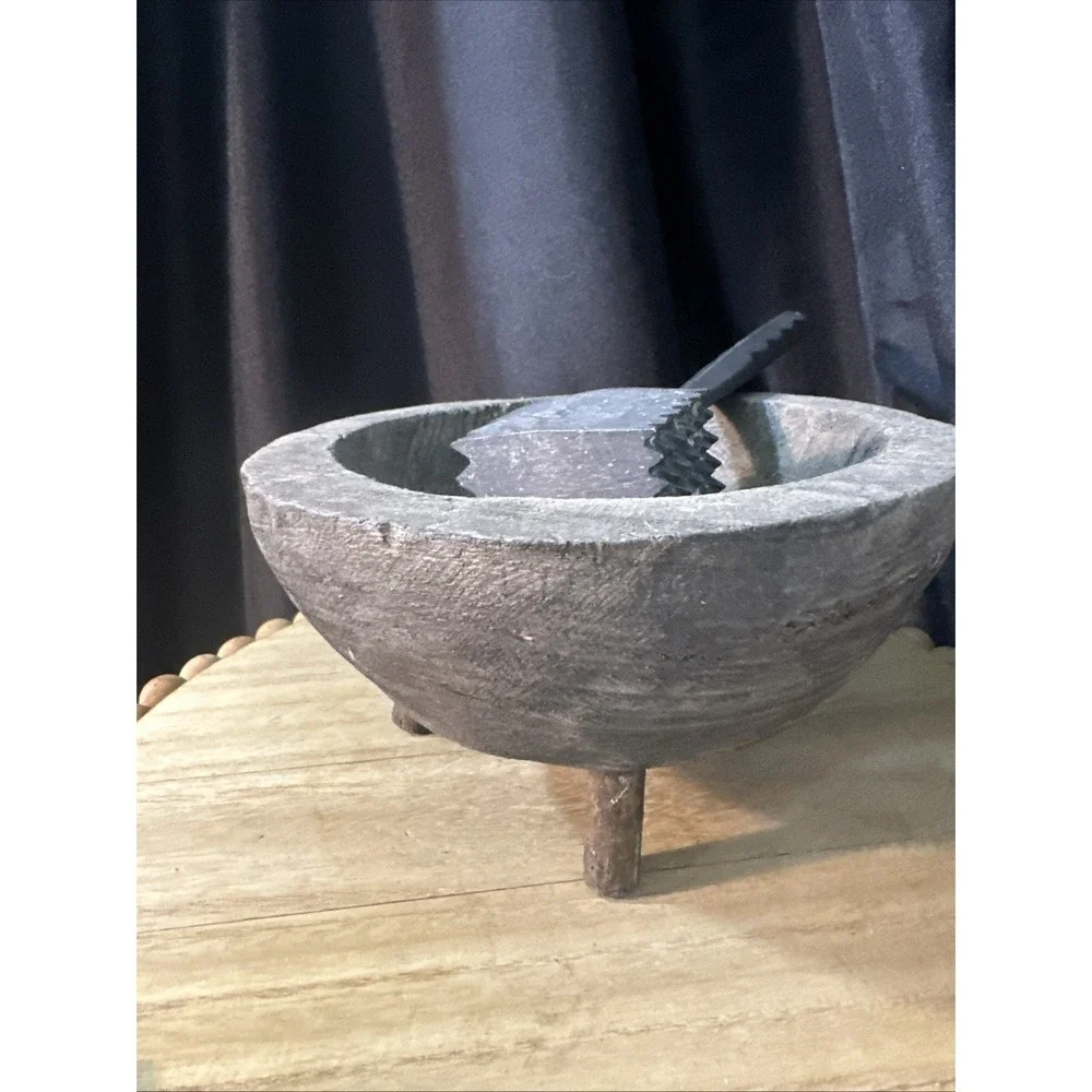 Vintage Rustic wooden Mortar And Pestle Medicine Bowl